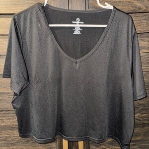 Essentials Charcoal V-Neck Short Sleeve Crop Top